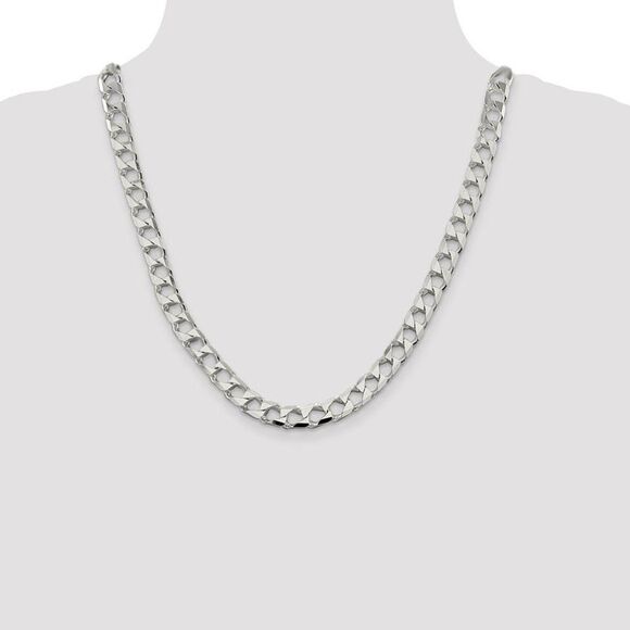 Men's 8.5mm Sterling Silver Flat Square Curb Chain Necklace, 22 Inch